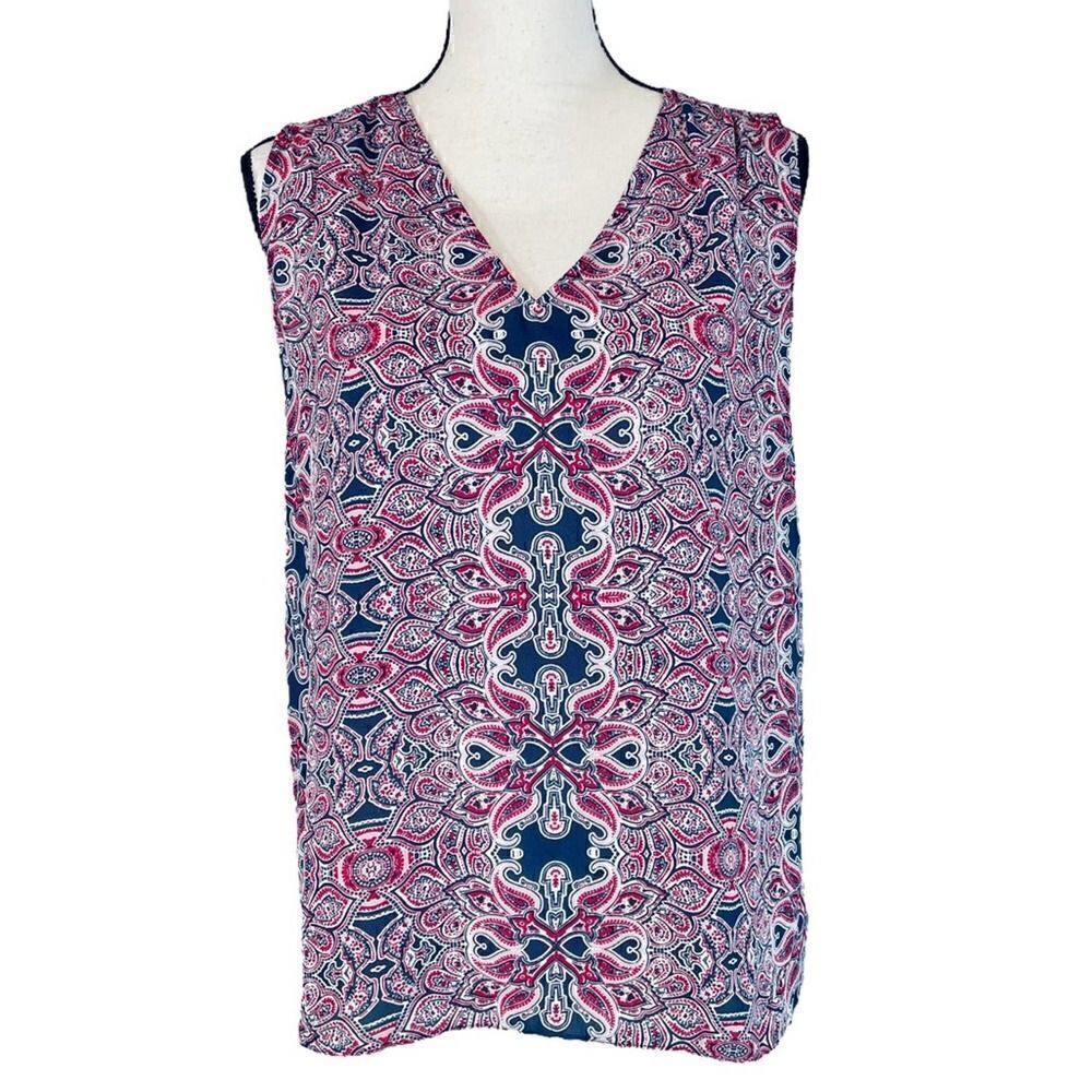 Kenar Womens Red White Blue V Neck Sleeveless Blouse Medium